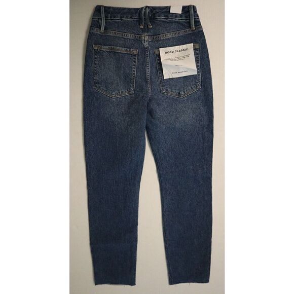 Good American Women Sz 0/25 Blue Good Classic Raw Hem High Waist Slim Jeans $139 - Picture 2 of 7